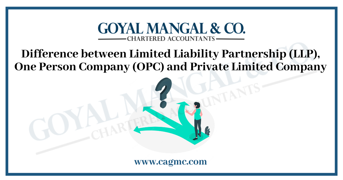 Difference between Limited Liability Partnership (LLP), One Person Company (OPC) and Private Limited Company